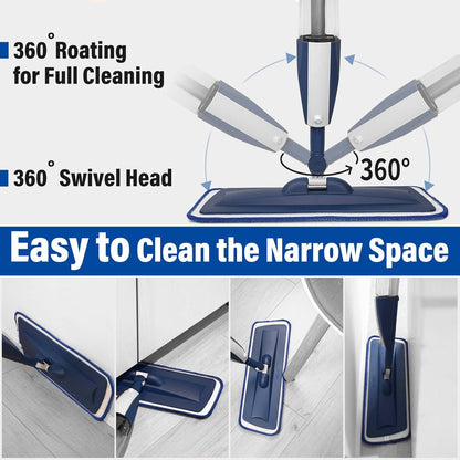 Mops for Floor Cleaning Wet Spray Mop with 14 oz Refillable Bottle and 2 Washable Microfiber Pads Home or Commercial Use Dry Wet Flat Mop for Hardwood Laminate Wood Ceramic