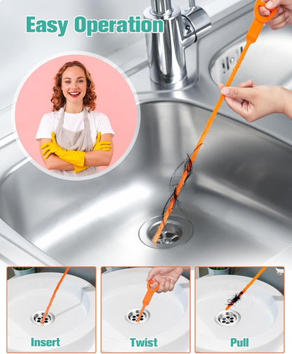 9-Piece Drain Clog Remover Kit - 35.5" Metal Clog Remover, 6x25" Drain Snake Hair Removal Tools, 2x18" Flexible Cleaning Brushes for Bathroom, Kitchen Sink, Shower, Toilet & Tub Drain Cleaning
