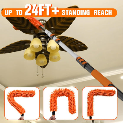 LAANPOLE 26FT Reach Ceiling Fan Cleaner Duster, Fan Blade Cleaner Kit with 5-20FT Extension Pole, Microfiber Duster & Replaceable Cleaning Cloth for Blades, Ceiling, Furniture