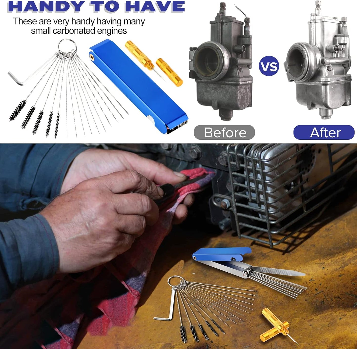 Valchoose Premium Torch Tip Cleaner, Stainless Steel Carburetor Cleaning Kit Heavy Duty, Density Nylon for Motorcycle Jet Lawnmower Small Engine Welding Stove Airbrush Spray Gun