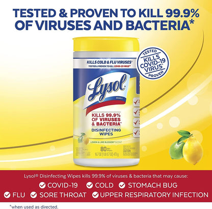 Lysol Disinfecting Wipes, Lemon and Lime Blossom, 80 Count (Pack of 6)