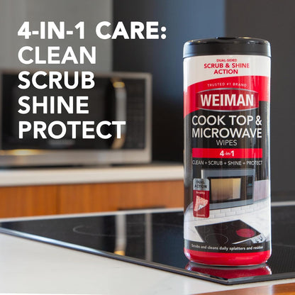 Weiman Glass Cooktop and Microwave Wipes - 2 Pack - Cleaner for Daily Use Professional Home Kitchen Cooktop Cleaner and Polish Use on Induction Ceramic Gas Portable Electric - 60 Wipes Total