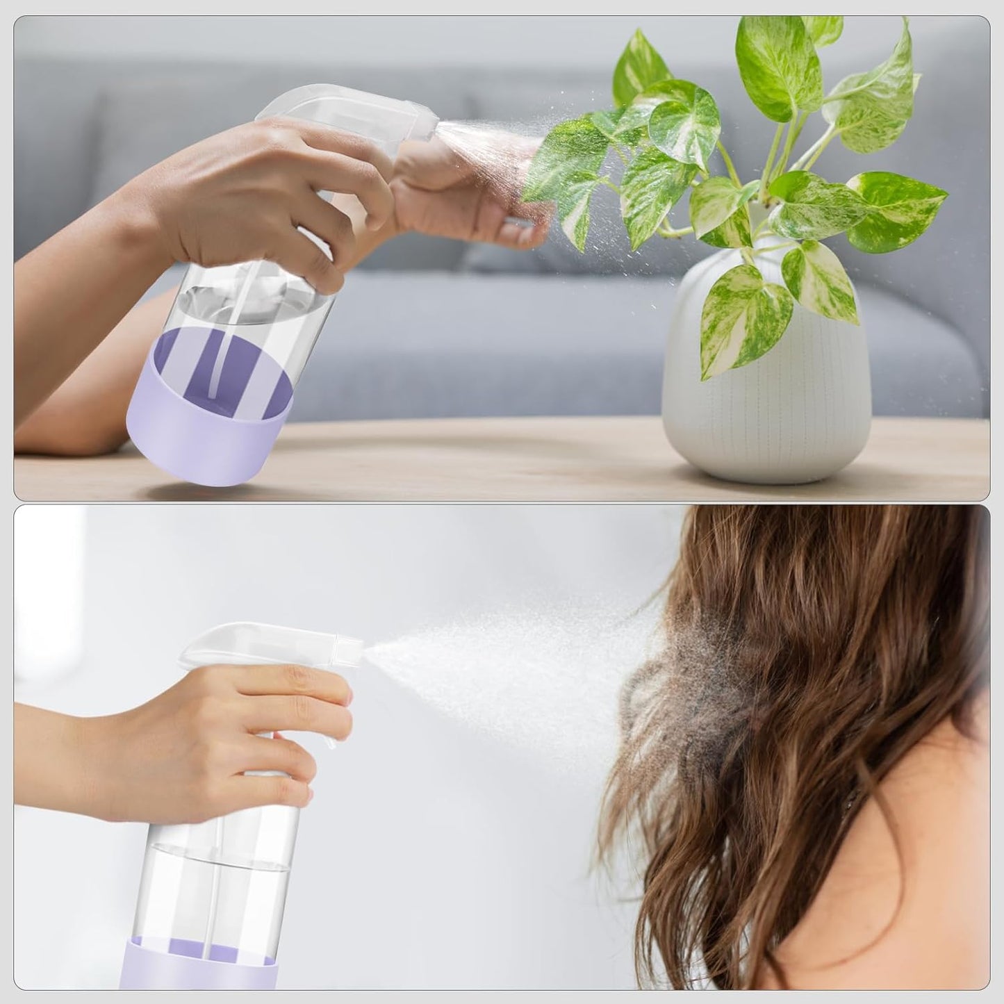 Worldgsb 2 Pack Glass Spray Bottles with Silicone Sleeve, 16 oz Empty Refillable Containers with Adjustable Spray Nozzles, Spray Bottles for Hair, Cleaning Solutions and Plants Blue&Grey