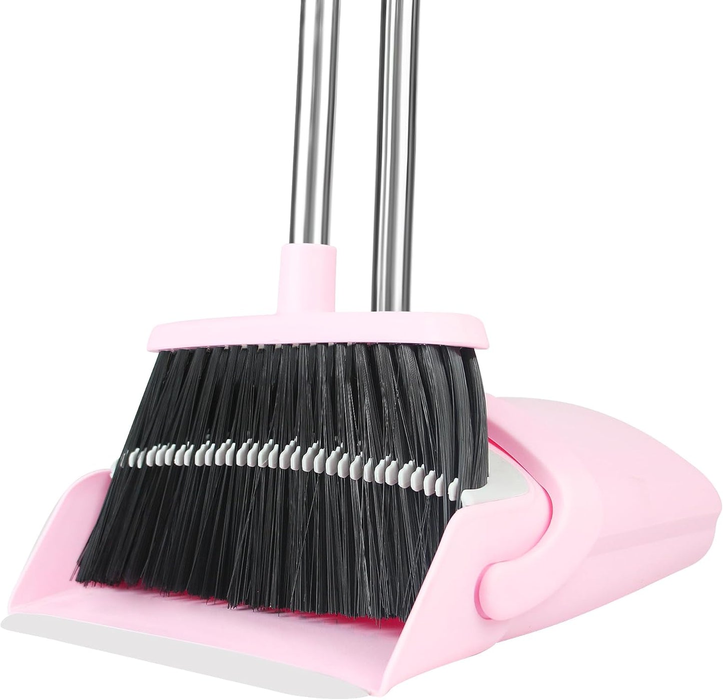 BSKLIN Pink Broom and Dustpan Set, 52-in Handle Broom Dustpan Combo Set Household Hand Broom with Dustpan Teeth to Clean Hair for Home Kitchen Office Lobby Sweeping Indoor（Pink）