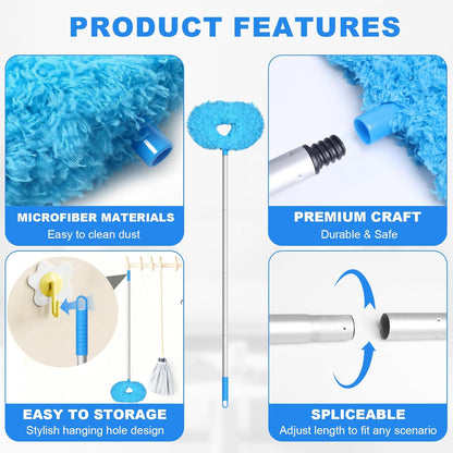 Storystore Ceiling Fan Cleaner Duster - Adjustable Duster with Extension Pole,Dusters for Cleaning Fan Blade, Walls and Cobweb (Blue)