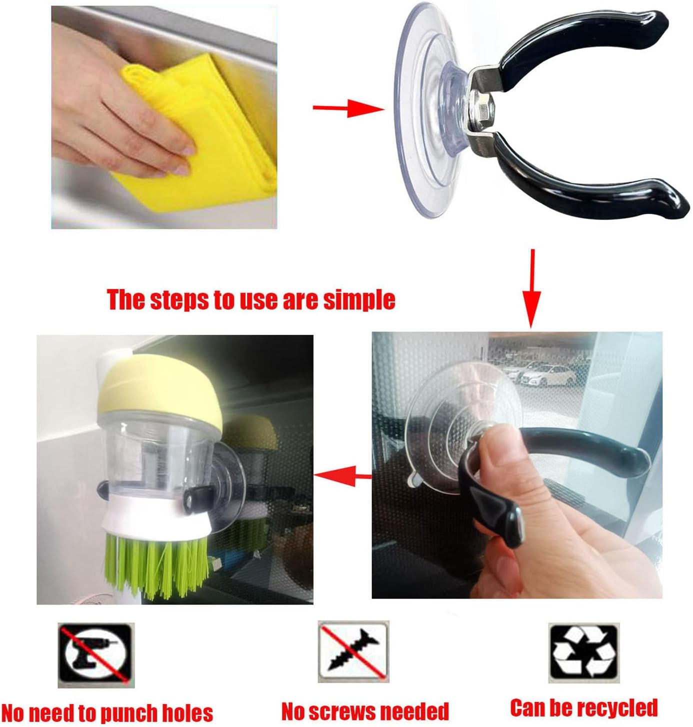 Soap Dispensing Palm Brush Holder Traceless Suction Cup Dish Brush Holder for Kitchen Brush Dish Brush with Soap Dispenser Pot (Open Type)