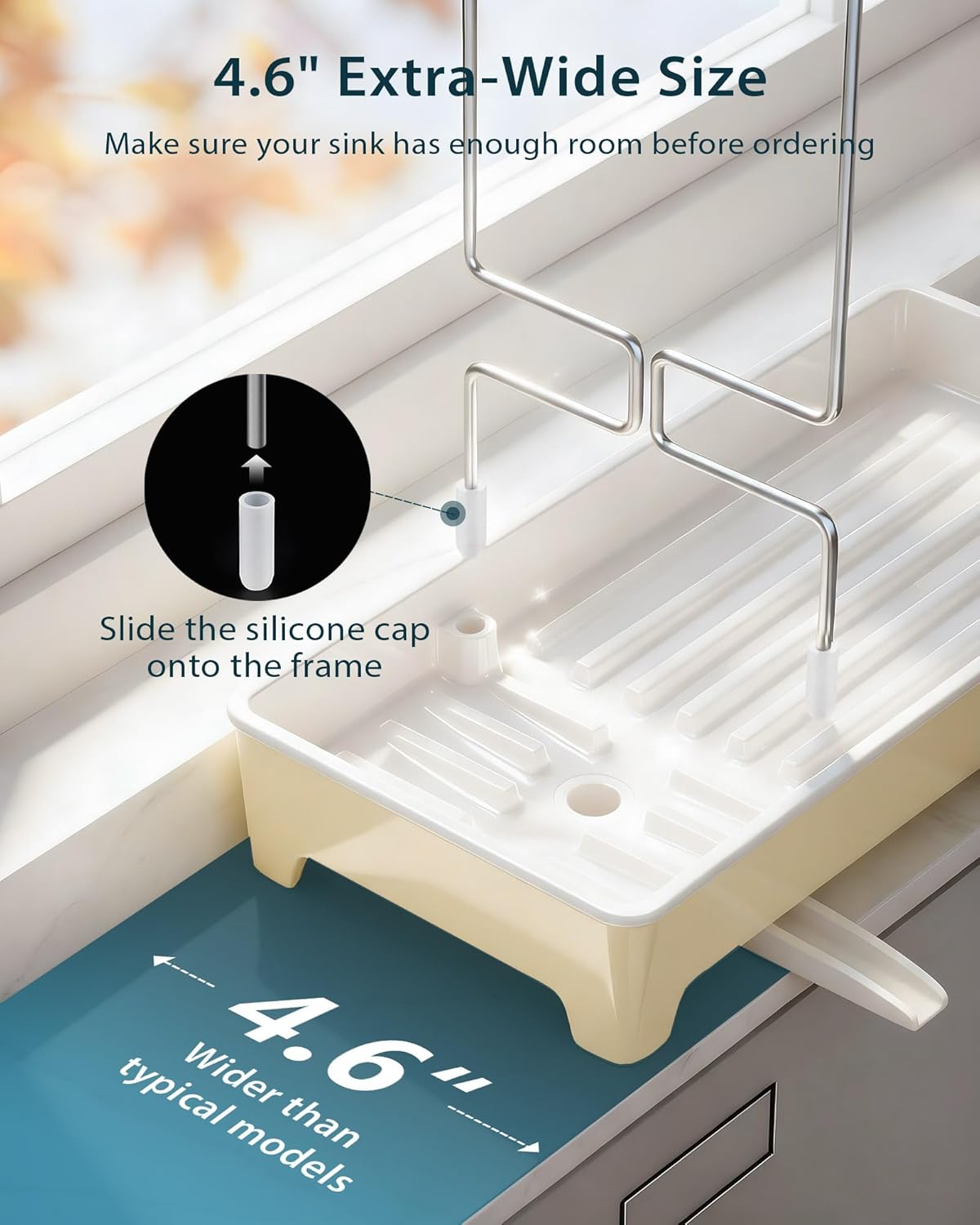 Minimalist Sink Caddy, Rustproof Sponge Holder for Kitchen Sink with 304 Stainless-Steel Brush Holder, Countertop Rack Organizer with Raised Ridges & Silicone Drain Tube (Mint Green, Large)