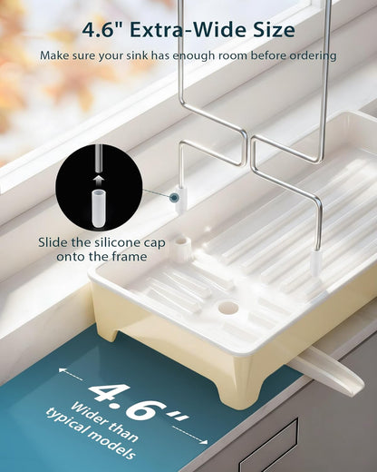 Minimalist Sink Caddy, Rustproof Sponge Holder for Kitchen Sink with 304 Stainless-Steel Brush Holder, Countertop Rack Organizer with Raised Ridges & Silicone Drain Tube (Mint Green, Large)