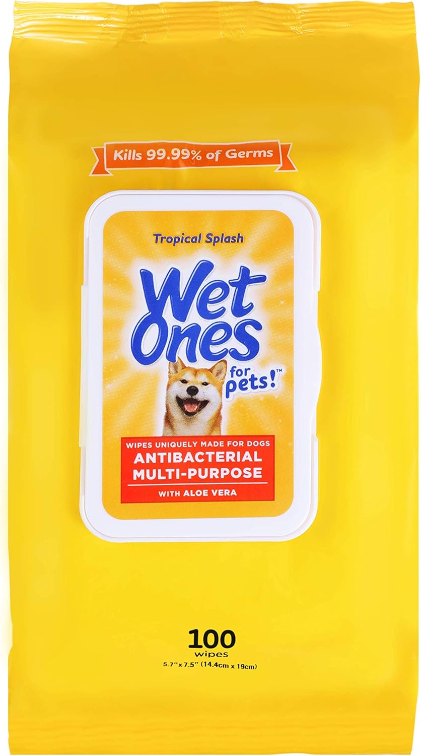 Wet Ones for Pets Antibacterial Dog Wipes, Multi-Purpose Grooming Wipes with Aloe Vera for Paws, Face & Body, Easy Cleanups Between Baths, Tropical Splash Scent, 5.7 in x 7.5 in, 50 Count