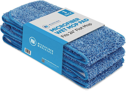 Microfiber Wholesale 18 inch Microfiber Mop Pads - Machine Washable, Reusable, Refills & Replacement Wet Mop Heads Compatible with Any Microfiber Flat Mop System (3 Pack)