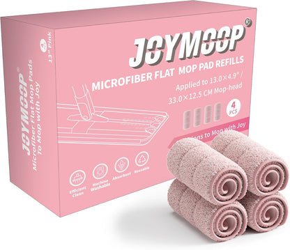 JOYMOOP 17.7-Inch Microfiber Flat Mop Replacement Pads – Washable Reusable Grey & Stripe, Pack of 4 Heavy-Duty Wet & Dry Refill for JOYMOOP Flat Mop & Bucket System