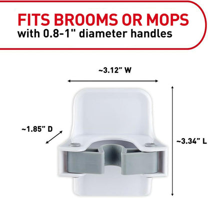 Command Broom Grippers, 3 Hangers and 6 Strips, Damage-Free Mop and Broom Holder Wall Mount, Household Cleaning Tool Organizer for Kitchen, Laundry Room, Closet, Holds up to 4 lb