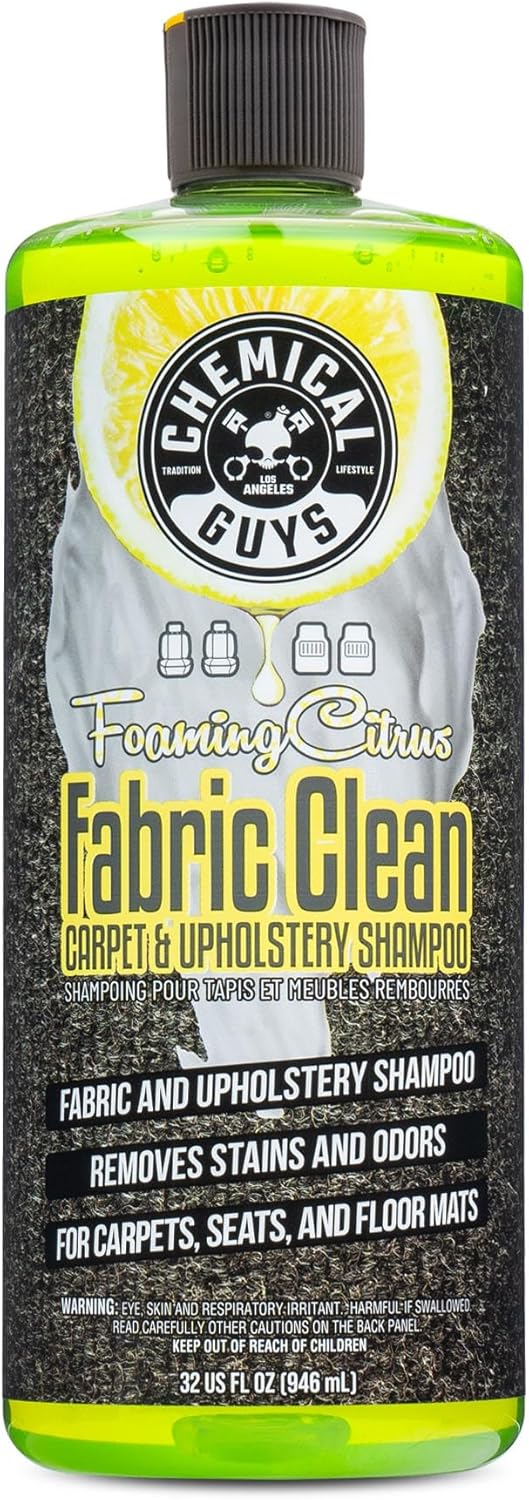 Chemical Guys Foaming Citrus Fabric Clean Drill Brush Kit - High Foaming Stain and Odor Remover, Upholstery, Floor Mat & Car Carpet Cleaner, Deep Cleans & Deodorizes, Citrus Scent - 16 fl oz