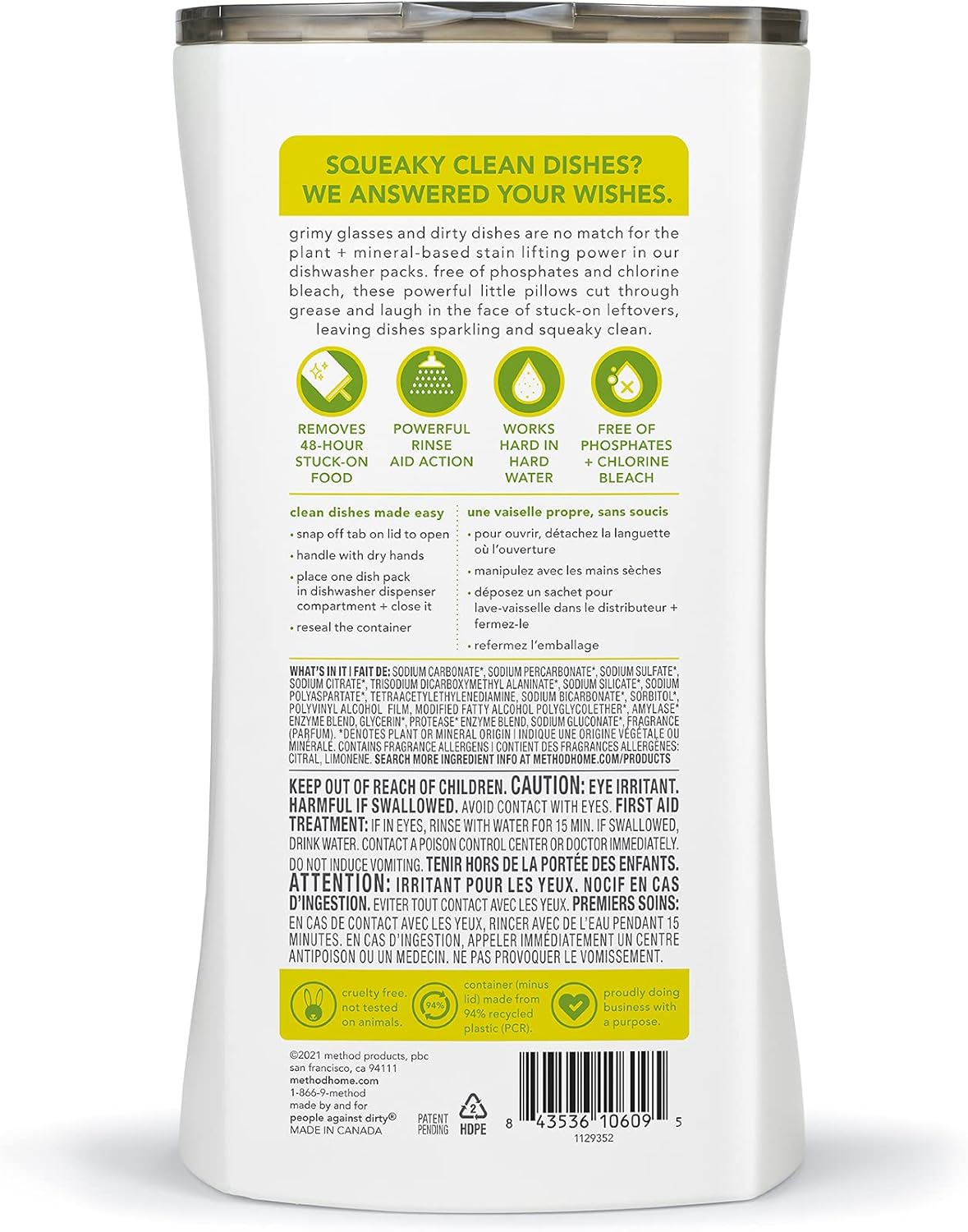 Method Dishwasher Detergent Packs, Lemon Mint, 30 count