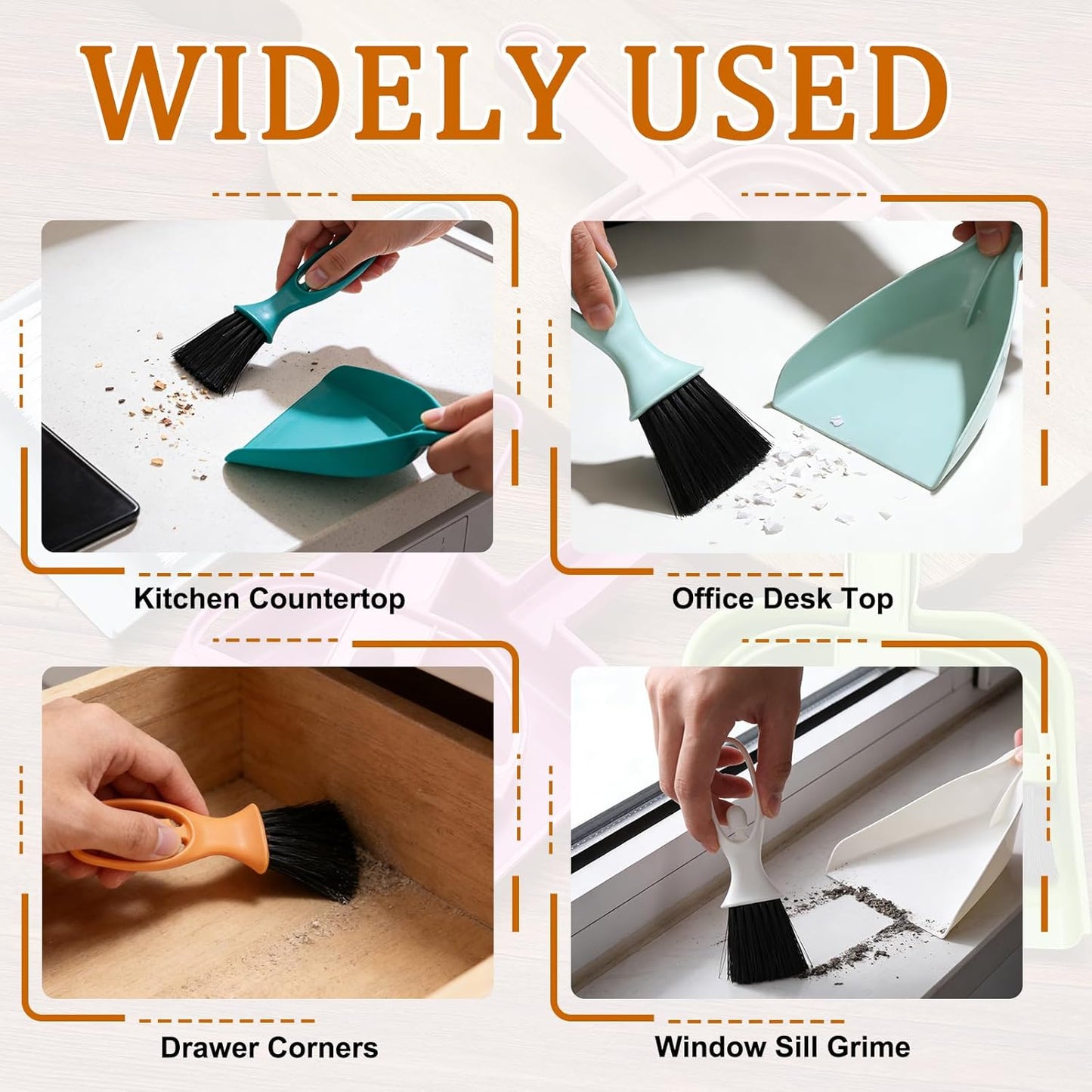 uxcell 2 Pcs Mini Dustpan and Brush Set, Small Broom and Dustpan Set for Office Tabletops Sofas Keyboards Home Cleaning Tool, Orange Pink