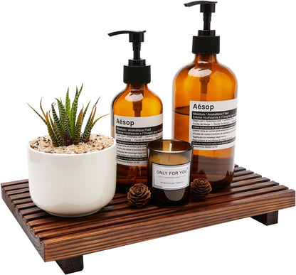 Renawe Small Kitchen Sink Soap Tray for Counter Soap Dish Dispenser Holder Wooden Risers Stand for Bathroom Decor Farmhouse Wood Pedestal Kitchen Accessories Countertop Vanity Counter Decorative Tray