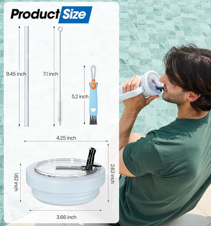 40 Oz Tumbler Flip Straw Lid Compatible with Stanley Quencher Cup, Anti Spill Replacement Cup Covers, Durable Silicone Leak Proof Lids with Cleaning Brush Set for Travel Storage