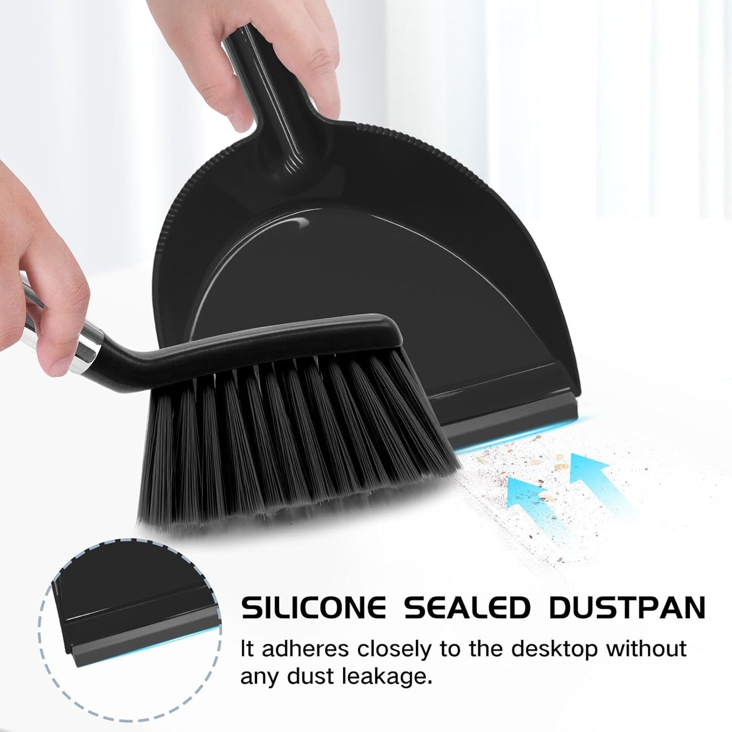 NACENA Mini Broom and Dustpan Set, Small Dust Pan and Brush Set with Handle Dustpan Teeth for Cleaning Hair Suitable for Office Desks Drawers Sofas Outdoor Camping, Light & Purple