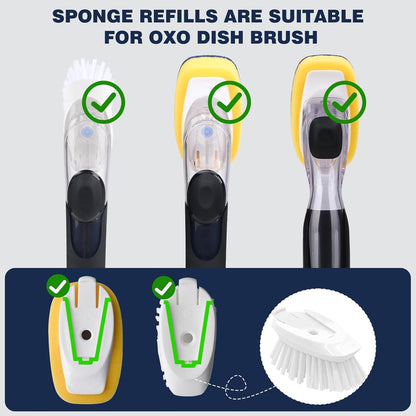 Sponge Brush Refills for OXO Dish Brush, 8 Pack Soap Dispensing Dish Refills, Scrub Replacement Head for Scrubber, Sponge Replacement Head Fits Soap Dispensing Handle
