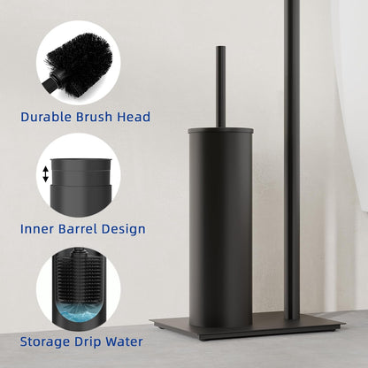 RUACQ Toilet Paper Holder Stand with Toilet Brush and Holder Set, 304 Stainless Steel Bathroom Toilet Tissue Paper Roll Holder Free Standing, Weighted Base, Heavy Duty (Matte Black)