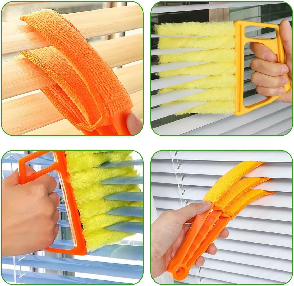DXNQ 2 PCS Blind Cleaner Duster Tool, Window Venetian Hand-held 7 Finger Dusting Cleaner Brush, Blinds Cleaning Brush Tool for Window Shutters Air Conditioner, Car Accessories (Orange+Yellow)