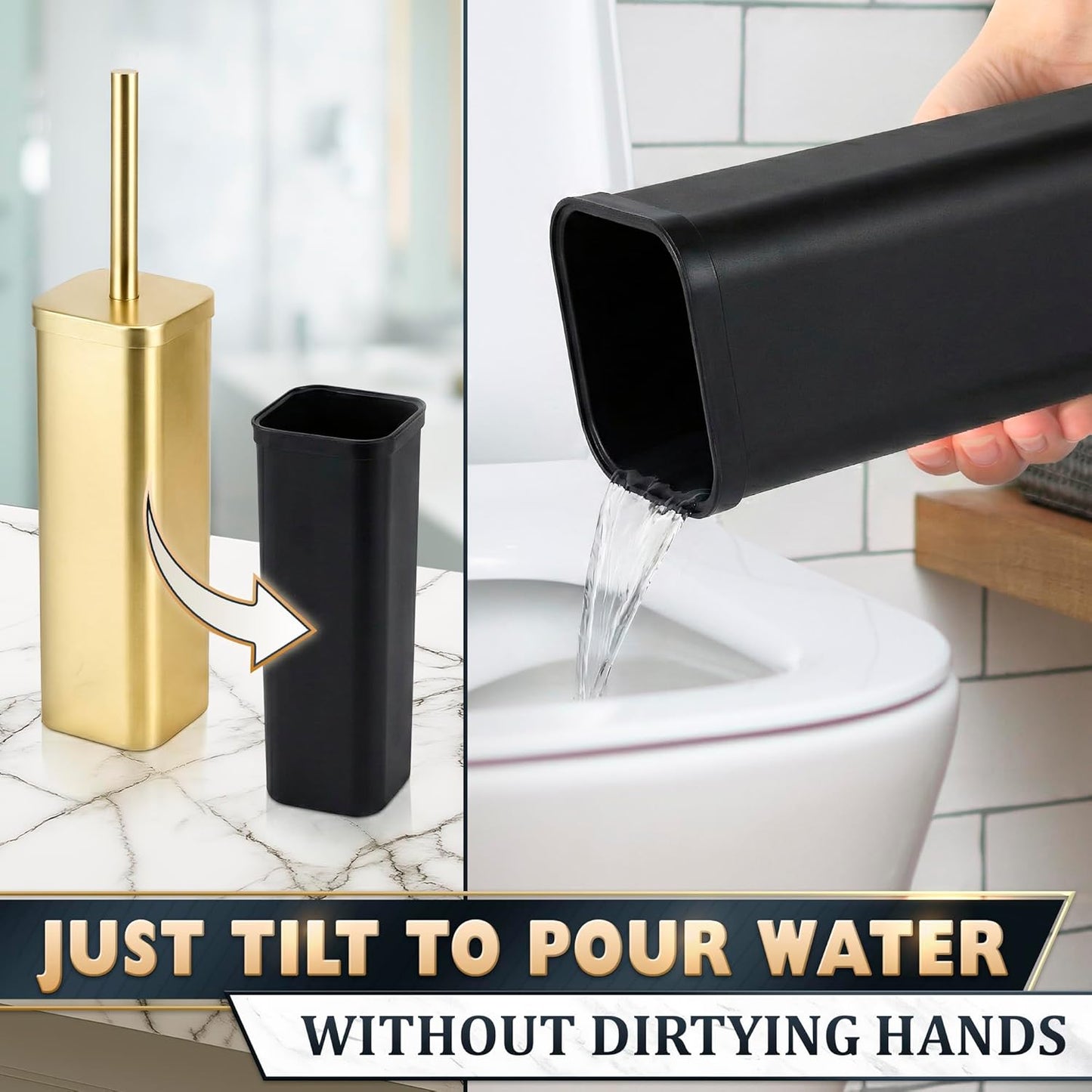 Stylish Stainless Steel Toilet Brush and Holder Set - Silver Toilet Bowl Brush and Holder with Splash Cover, Sturdy Bristles, Corrosion & Scratch Resistant - Elegant Design, Effective Deep Cleaning