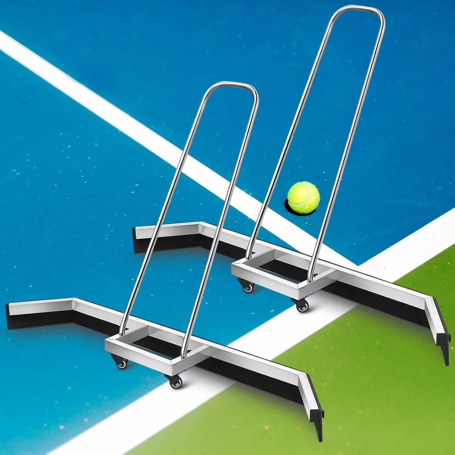 Leyndo Tennis Court Squeegee 54 inches Floor Broom Commercial with Handle and Wheels Professional Water Remover Stainless Steel Sport Court Accessories, Silver