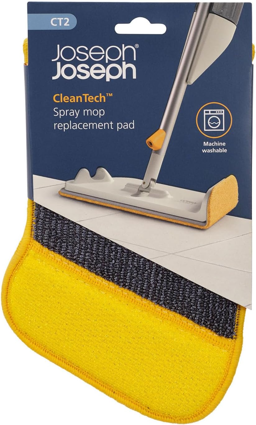 Joseph Joseph CleanTech 2-in-1 Multi-Surface Spray Mop with Washable Microfiber Cleaning Pad & Spot-Cleaning Abrasive Scrubber, Wall Mounted for Easy Storage