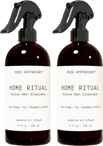 Muse Apothecary Home Ritual Active Odor Eliminator Spray - Furniture Deodorizer Spray & Bathroom Odor Eliminator for Home - Essential Oil Air Freshener - 4oz, Fresh Linen