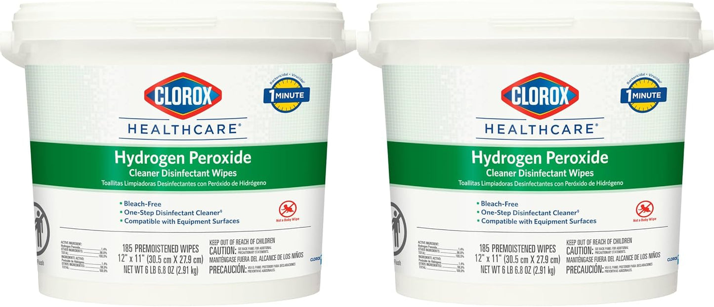 Clorox Healthcare Hydrogen Peroxide Cleaner Disinfectant Wipes, 12" x 11", Bucket, 185 Count (Package May Vary)
