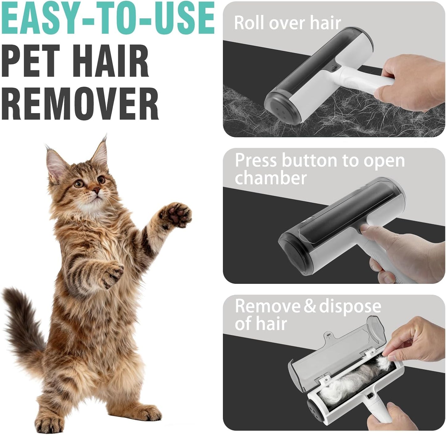 Reusable Lint Roller for Pet Hair - Extra Sticky Washable Cat & Dog Hair Remover for Furniture, Couch, Carpet, and Car - Eco-Friendly Portable Fur Removal Tool, No Refills Needed. White.