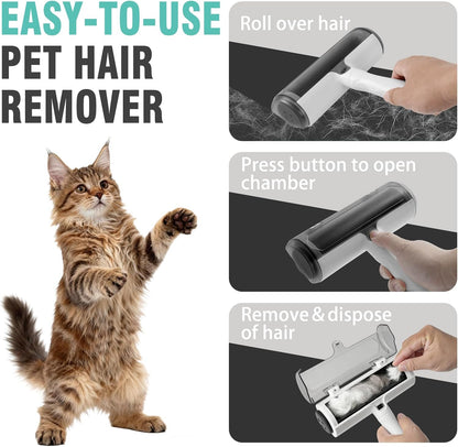 Reusable Lint Roller for Pet Hair - Extra Sticky Washable Cat & Dog Hair Remover for Furniture, Couch, Carpet, and Car - Eco-Friendly Portable Fur Removal Tool, No Refills Needed. White.