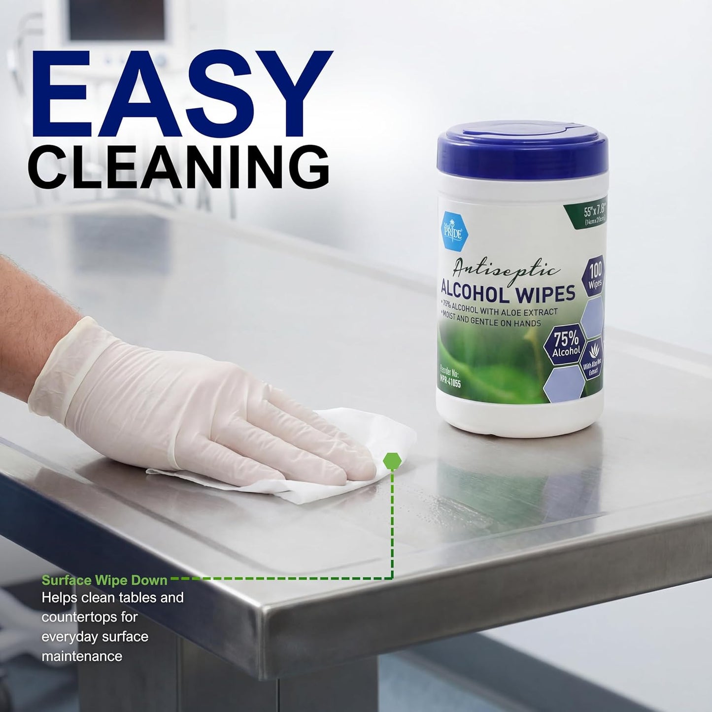 MED PRIDE Alcohol Based Disinfectant Wipes, 100 Pack, with Aloe Vera, Wipes with Alcohol for Cleaning, 5.5in X 7.8in