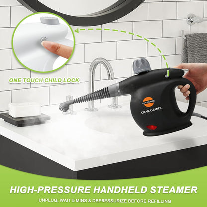 Handheld Steam Cleaner, Pressurized Multi-Surface Steam Shot with 13 Accessories, Safety Lock, Steamer for Cleaning Floor, Upholstery, Grout, Windows, Couch and Car (Yellow)