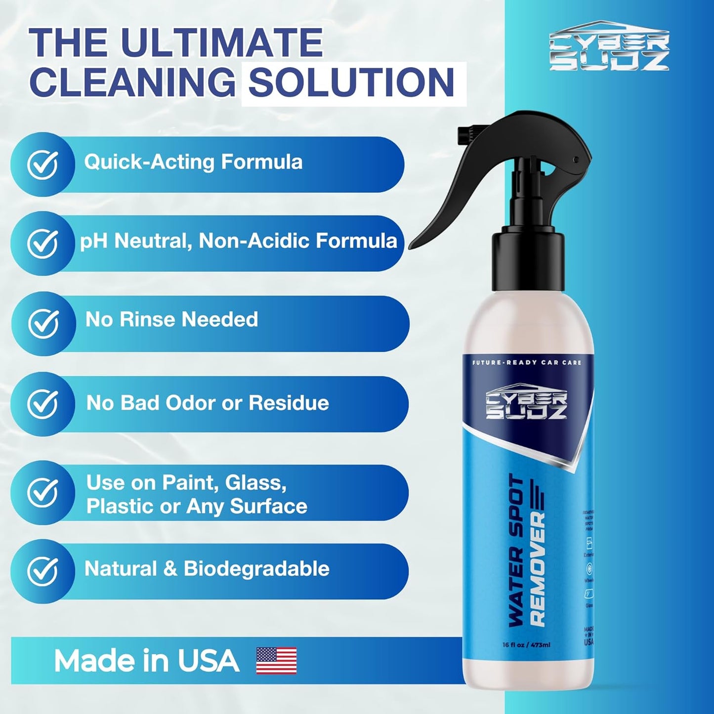 Water Spot Remover For Cars - Water Stain Remover for Glass, Metals, Plastic & Paint - Natural Ingredients Safe for Cars, Home, Truck, Motorcycles & Boats, Made in USA, 16 fl. oz.