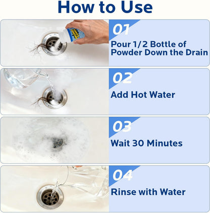 Sink and Drain Cleaner Powder Kit: Fast-Acting Clogged Pipe Opener for Kitchen Bathroom Pipes and Floor Drains - Drain Clog Remover for Routine Home Plumbing Maintenance (400 g)