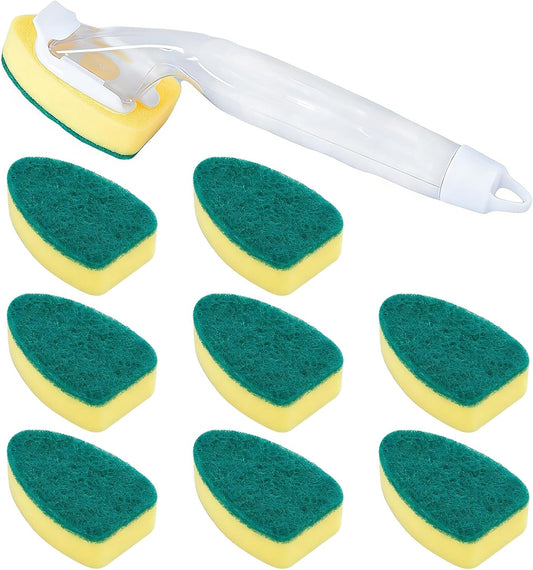 Soap Dispensing Dish Scrubber with Ergonomic Handle - Non-Scratch Dishwand Sponge Refill Replacement Packs, Ideal for Pots, Pans, Dishes & Kitchen Surfaces