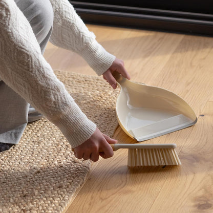 Full Circle Daily Sweep Dustpan & Brush Set with Rubber Edge, Built-in Lint Comb, Bamboo Handle, 50% Post-Consumer Recycled Plastic,Compact & Countertop-Worthy Design,Plastic-Free Packaging