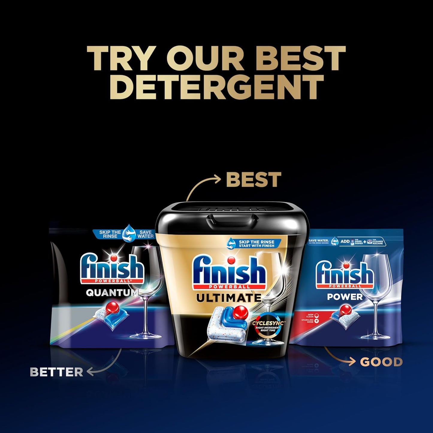 Finish Ultimate Infinity Shine Dishwasher Pods, No Pre-Rinse Dishwasher Detergent Soap Removes Burnt-On Stain, with Protector Shield & CycleSync Technology, Degreasing & Scrubbing Power, 62 Count