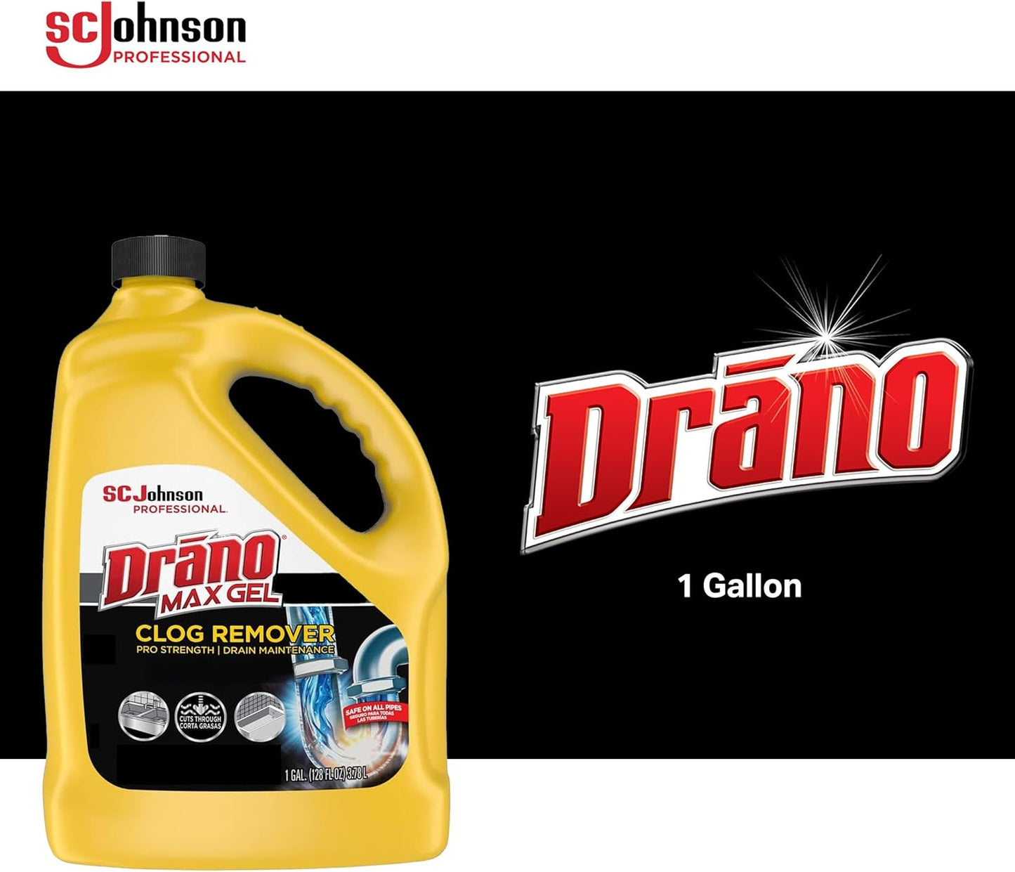 SC Johnson Professional Drano 696642 Max Gel Clog Remover, Bleach Scent, 128 oz Bottle, 4/Carton