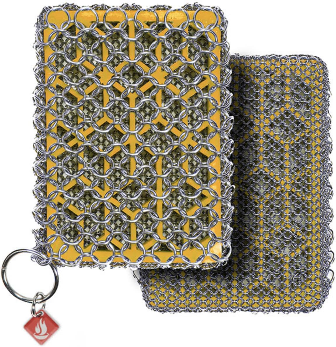 Knapp Made Combo Chainmail Cast Iron Scrubber with Silicone Core - Heavy Duty Rings and Fine Chainmail Rings -Premium Cleaner -Perfect for Cast Iron Cookware,Skillet,Woks