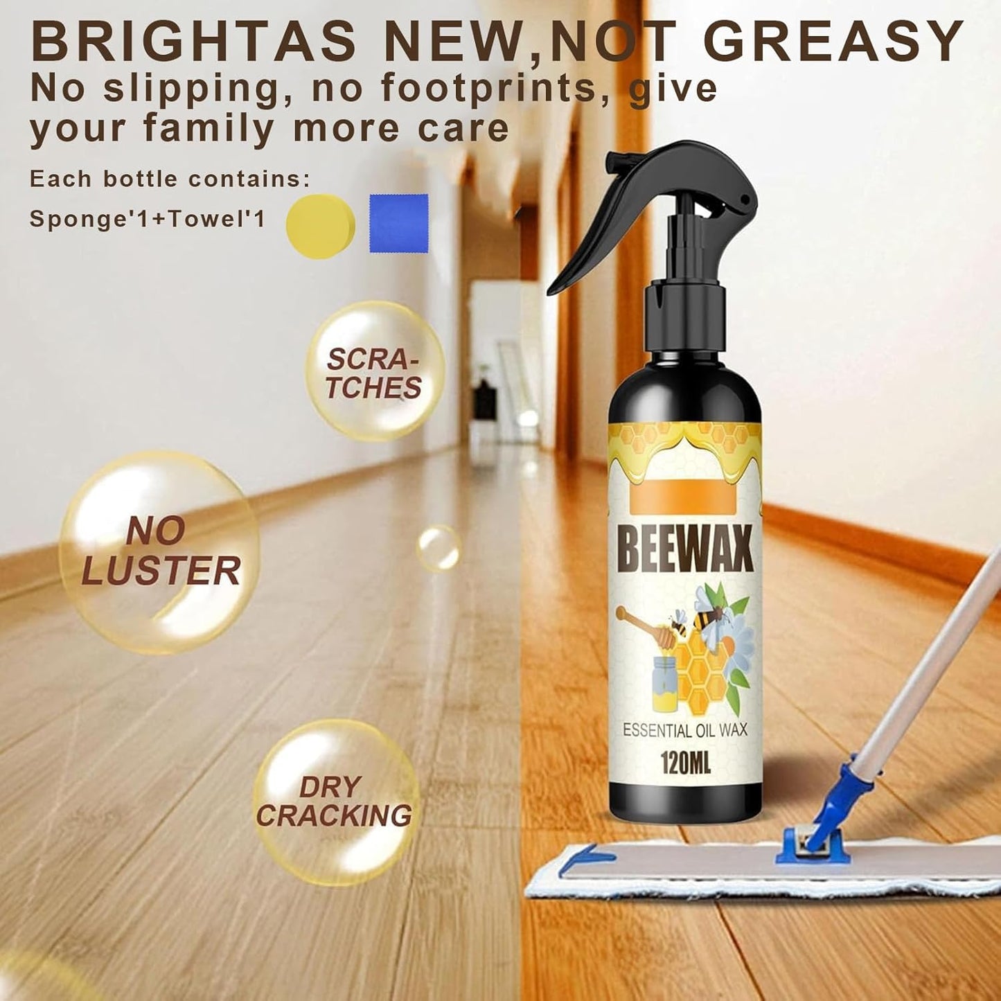 2PCS Natural Beeswax Spray, Beeswax Spray Cleaner, Beeswax Furniture Polish, The Original Beeswax Spray, Wood Seasoning Beewax For Furniture Floor, for Furniture, Floor, Tables, Cabinets