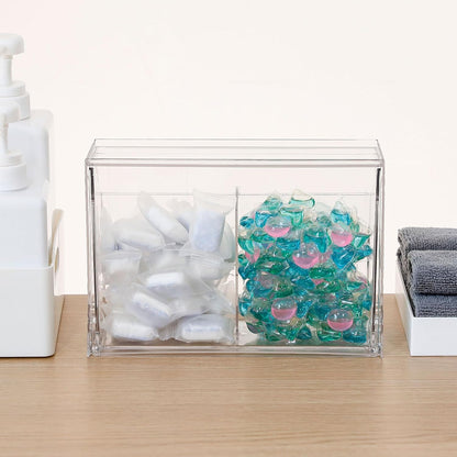 Clear Dishwasher Detergent Dispenser Holder, Large Adhesive Under Sink Door Storage and Organizer for Kitchen and Bathroom, Plastic Laundry Pods Box