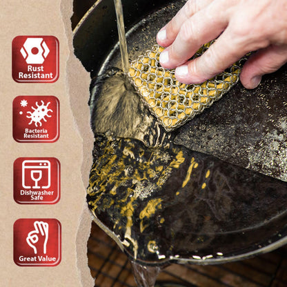 Knapp Made Combo Chainmail Cast Iron Scrubber with Silicone Core - Heavy Duty Rings and Fine Chainmail Rings -Premium Cleaner -Perfect for Cast Iron Cookware,Skillet,Woks