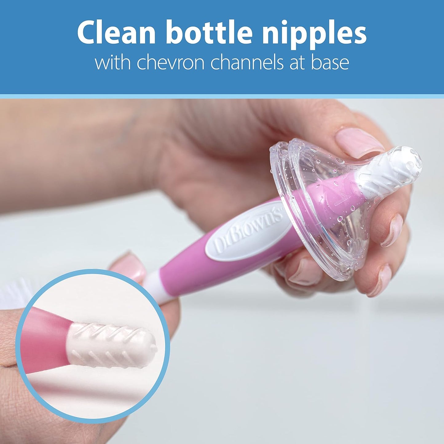 Dr. Brown's Reusable Sponge Baby Bottle Cleaning Brush with Suction Cup Stand, Scrubber and Nipple Cleaner, Pink 1-Pack