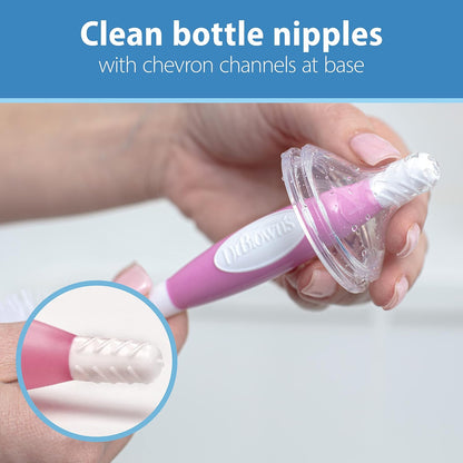 Dr. Brown's Reusable Sponge Baby Bottle Cleaning Brush with Suction Cup Stand, Scrubber and Nipple Cleaner, Pink 1-Pack