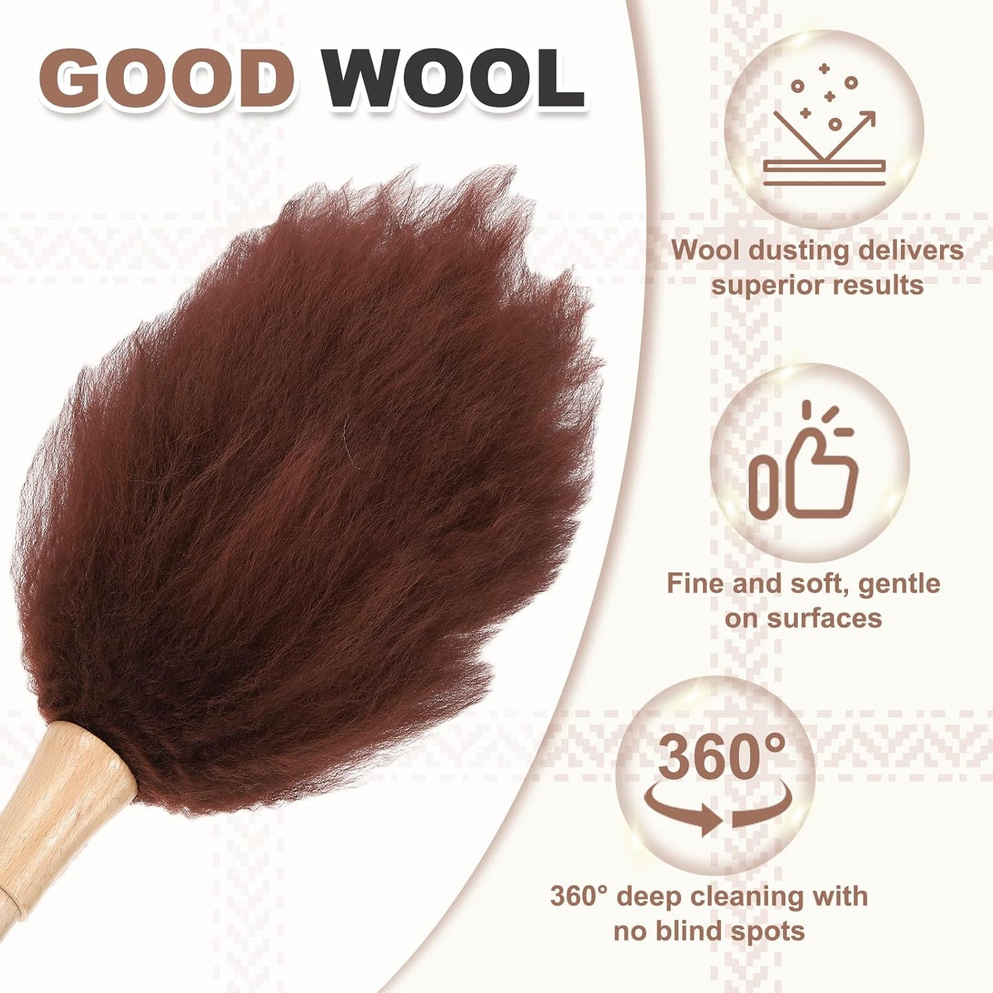uxcell Wool Duster, 14.2" Natural Feather Cleaner Household Cleaning Duster with Solid Wooden Handle for Cleaning Fans Window Blinds Shelves Furniture, Pink