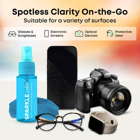 Sparkle Anti-Reflective Safe Lens Cleaner Spray Kit - (2) 1oz Glasses Cleaner Spray & (2) Microfiber Cloth for Eyeglasses, Sunglasses, Lenses, Screens and Camera Cleaning Kit (4 Piece Set)