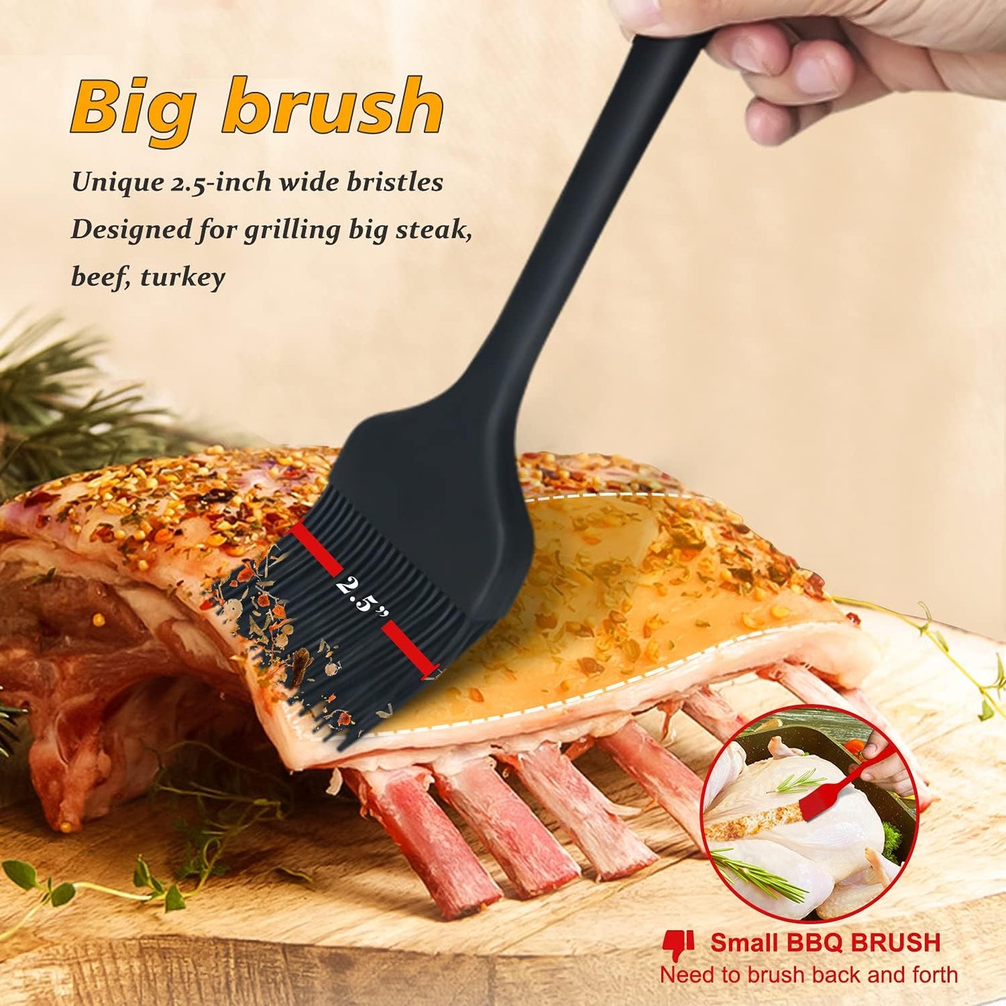 Walfos Silicone Basting Pastry Brush, Heat Resistant Pastry Brush Set, Strong Steel Core and One-Pieces Design, Perfect for BBQ Grill Baking Kitchen Cooking, BPA Free and Dishwasher Safe, 2 Pcs (Blue)