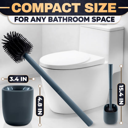 Toilet Brush and Holder Set - Silicone Toilet Brush Cleaner with Dark Grey Holder Base, Compact Accessory for Small Spaces - Easy to Place & Simple to Store After Use, Plastic Bathroom Cleaning Tool